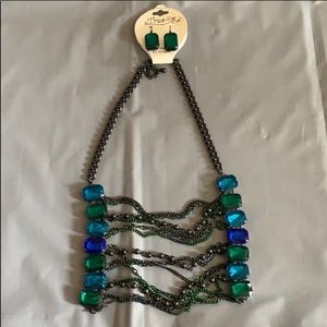 Green & Blue Gem Necklace & Earrings Set